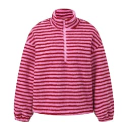 Women's Striped Fleece Jacket Color Block Half Zip Sherpa High Neck Pullover Trendy Oversized Warm Fuzzy Sweatshirt