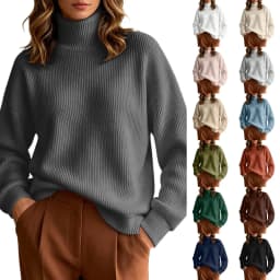 Women Fall Winter Pure Color Long Sleeved High Neck Round Neck Knitted Pullover Sweater Light Sweat Shirts Women