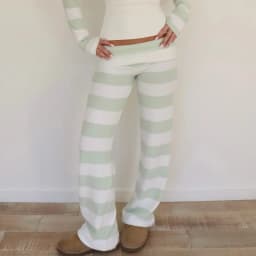 Women Y2k Striped Fold Over Pants Low Rise Yoga Pants Lounge Bottoms Color Block Wide Leg Flare Leggings Sweatpants