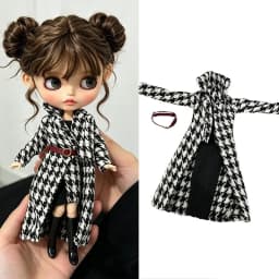 For Blythe Doll Outfit Clothes Luxury Checkered Coat Dress Set Sweet Princess Bowknot Skirt Clothing For Barbies OB24 Small 1/6