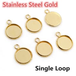 New 20pcs 12mm Inner Size Stainless Steel Gold Plated Single/Double Loop Style Cabochon Base Cameo Setting Charms Pendant Tray