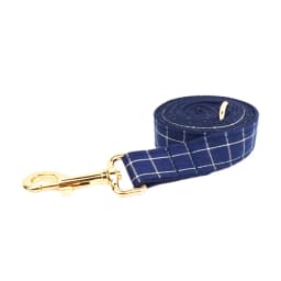 Dark Blue Check Dog Collar Leashes Harness Bow Set Grid 02