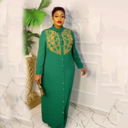 African American Expensive Shirtdress Solid Color Front and Rear Heavy Rhinestone Embellishment BOUBOU