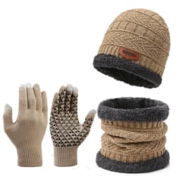 3Pcs Winter Beanie Hat Scarf Gloves Set Fleece Lined Knit Thermal Warm Touch Screen Unisex Windproof Cold Weather Outdoor Set
