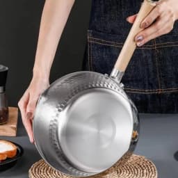 【S】Stainless Steel Soup Pot Snow Pot Flat Bottom Non-Stick Wok Solid Wood Handle With Hook Stew Pot Milk Pot Kitchen Cookware