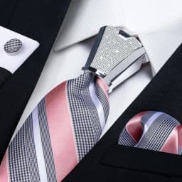 DiBanGu Business Plaid Black Solid Luxury Elegant Silk Ties for Men Designer Tie Buckle Handkerchief Cufflinks Wedding Accessory