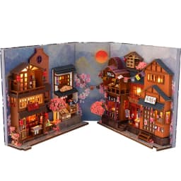 DIY Wooden Book Nook Shelf Insert Miniature Building Kits Cyberrpunk World Bookshelf Assembly Bookend for Adults Birthday Gifts