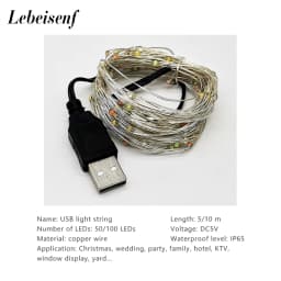 USB LED Fairy Lights Copper Wire String 5M 10M Holiday Indoor Night Lamp Garland For Christmas Tree Wedding Party Decoration