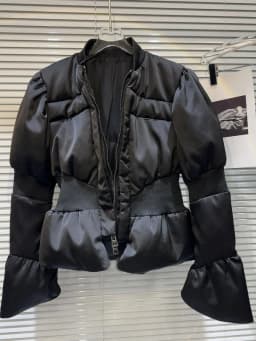 Elegant Dark Splice Women's Cotton Jacket Slimming Waist Design Warm Outerwear Long Sleeve Zipper Closure Stand Collar Coat
