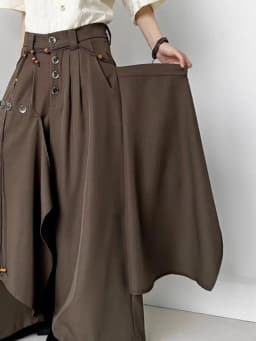 Y2k Harajuku Vintage Japanese Pants Button Irregular High Waist Solid Color Wide Leg Pants Casual Loose Design Women's Clothing