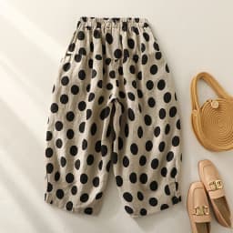 Artistic Large Polka Dot Linen Lantern Wide Leg Pants Women Summer Thin Elastic Waist Loose Casual Seven-Foot Pants