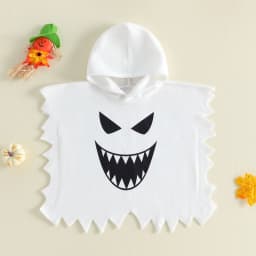 Halloween Kids Ghost Cape Adorable Ghost Print Hooded Cloak for Cosplay Party Wear Halloween Costume