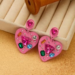 Exquisite Pink Heart Shape Bowknot Stud Earrings For Women Shining CZ Zircon Love Earring Wedding Party Temperament Jewelry