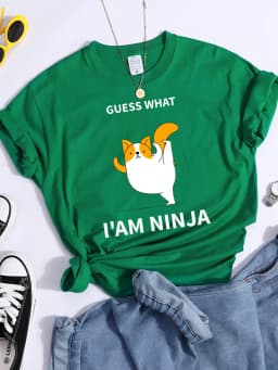 Guess What I Am Ninja Kawaii Cat Tshirts Women'S Street Cool T-Shirts Personality Hip Hop Clothes Sport Casual Crop Top Female