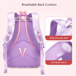 Large Capacity School Backpack for Girls Elementary Middle School Bags Purple Bookbag Student Flower Backpack with Many Pockets