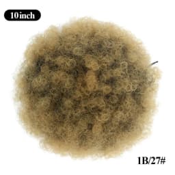 1PC Women's 10-Inch Afro Kinky Curly Synthetic Ponytail Extension with Drawstring Basic Style Afro Puff Hair Bun Wig Daily U