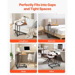 VEVOR C Table C Shaped Sofa Side Table with Metal Frame Rolling Casters Portable C Shaped End Stand for Living Room Office