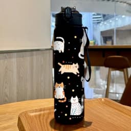 3D Printed Cute Cartoon Cat PVC-Free, Leak-Proof, Matte Finish 750ML Water Bottle,Includes Carry Loop Outdoor Activities