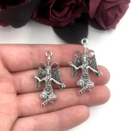 2pcs Gothic Baphomet Satanic Goat Lucifer Sigil Pendant DIY Necklace Key Chain Earrings Handmade Jewelry Accessories