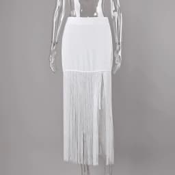 Linad Street Chic White Satin Tassels Long Skirts Woman 2026 Elegant High Waist Straight Skirts Casual Slim Ankle Length Skirt