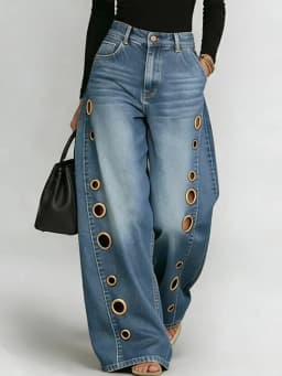 UCXQ Casual Solid Wide Leg Jeans Grommet Button High-Waisted Versatile Clothes 2026 Fashion Tide Summer Women's New 23Z5809