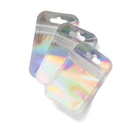 50pcs Pink Laser Ziplock Bag Holographic Self-Sealing Pouch For Earring Display Jewelry Gift Packaging Small Supplies Organizer