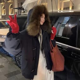 YYAHAHAS 2025 Winter New Cow Horn Button Thick Cotton Coat Retro American Warm Fur Collar Hooded Jacket Female Clothing