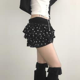 Women's Y2K Star Print Ruffle Mini Skirt High Waist Layered Flounce Shorts with Drawstring, Edgy Sweet Streetwear Spring Summer