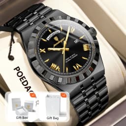 POEDAGAR Luxury Man Watch Waterproof Luminous Week Date Wristwatch For Men Stainless Steel Fashion Quartz Men's Watches+Box Gift