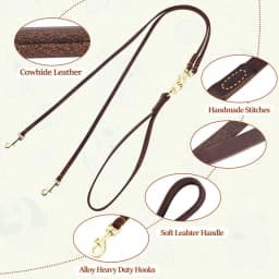 Benepaw Genuine Leather Double Dog Leash Durable Heavy Duty No Tangle Dual Puppy Pet Leads For Small Medium Dog Walking Training