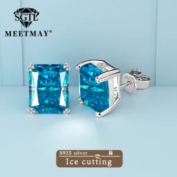 Bocarman Ice Cut Zircon Stud Earrings S925 Silver Paraiba Tanzanite Blue Mint Green Rectangular Multicolor Women Fine Jewelry