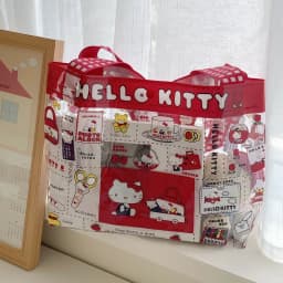 Retro Red Checkered Hello Kitty Transparent Handbag Cartoon Print PVC Waterproof Mommy Bag Swimming Storage Tote Bag
