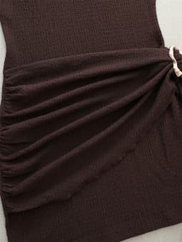 Women's Elegant Texture Fabric Pleating Waist Sice Ribbon Slim Fit Mini Dresses Casual Metal Buckle Solid Color Dress Summer