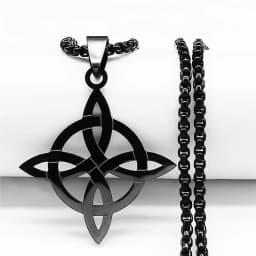 Stainless Steel Witchcraft Witch's Knot Geometry Long Chain Necklace for Men/Women Black Color Jewelry Bijoux Femme N4273S03