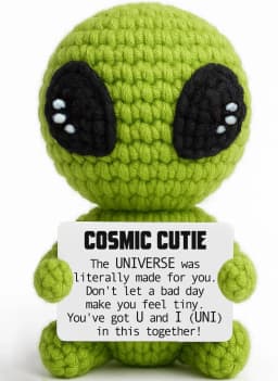 Customize Unique Positive Alien Crochet with Uplifting Card Birthday Graduation Anniversary Gift for Friend Husband Wife Teens