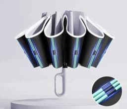 60K Buckle Men Women Umbrella Fully Automatic Reverse Folding Umbrella with Windproof Reflective Stripe UV Umbrellas