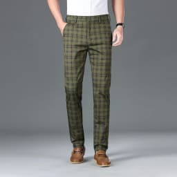 2024 Summer Classic Simple Straight Casual Pants for Men Personalized Checkered Versatile Stretch Business Casual Slim Trousers