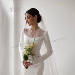 Elegant V-Neck Satin Wedding Dresses Bridal Long Sleeve Sweep Train Zipper Back Mermaid Bridal Gown свадебное платье Customized