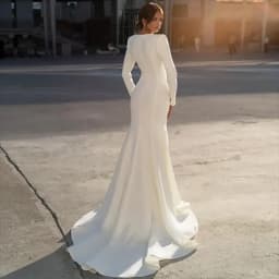 Customized Elegant White Shiny Beaded V Neck Mermaid Satin Wedding Dresses 2026 Long Sleeve Sweep Train Tulle Zipper Bridal Gown