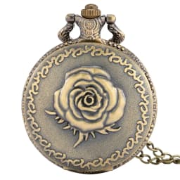 Vintage Bronze Flowers Quartz Analog Pocket Watch Gift Men Women Necklace Pendant Pocket Clock Arabic Numerals Dial Retro Watch