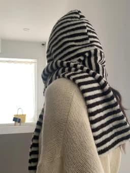 Winter Warm Windproof Striped Hat Scarf Integrated Cycling Women's Style New Arrival Korean Atmosphere Feel Hat Scarf Neck Wa...