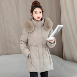 Simple Solid Color Large Fur Collar Hooded Removable Long-sleeved Down Cotton Jacket Women's 2025 Winter Thickened Warm Jacket
