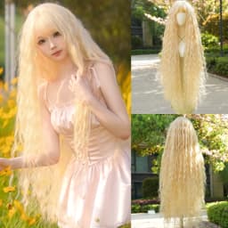 NAMM 44 Inch Extra Long Blonde Cosplay Wigs With Bangs Loose Long Curly Blonde Lolita Wig Synthetic Heat Resistant Costume Wig