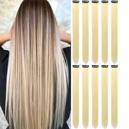 Synthetic 10 PC Hair Extensions Red and Blue Clip in SOlldag Colored Party Highlights Straight Hairpiece for Kids Girls Women