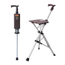 2-in-1 Walking Stick with Seat Folding Cane Stool for Elderly, Portable Mobility Aid with One-Button Open/Close