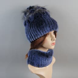 Real Rex Rabbit Fur Hat And Scarf Set Women Winter Knitted Beanie Hat Natural Fur Skullies Beanies Woman Hat Female Cap Elastic