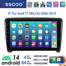 9" Android 14 Car Stereo Radio Multimedia Video Player For Audi TT MK2 8J 2006-14 Carplay Android Auto GPS Navigation BT FM Wifi