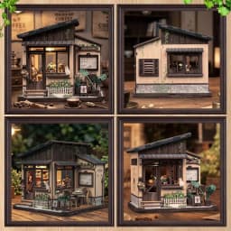 CUTEBEE Kissa Coffee Book Nook Kit 3D Wooden Puzzle Dollhouse with LED Light DIY Miniature House Model