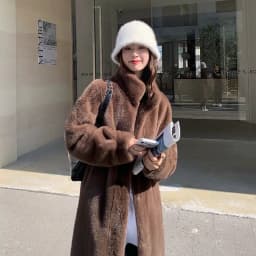 Women's Thick Faux Mink Fur Mid-length Coat Autumn Winter Fashion Stand Collar Plush Outerwear Women Elegant Warm Fluffy Jackets