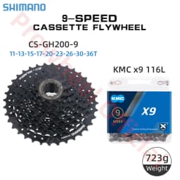 Shimano K7 9Speed Freewheel and Chain Groupset H200 Sunshine 23/25/28/30/32/36/40/42/46/50T Cassette HG53/KMC X9 Chain 9V Kit